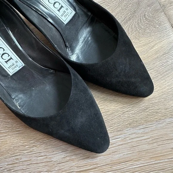 Vintage 80's Bocci Black Suede Pumps Shoes Made In Italy - Size 37.5 EU - Picture 12 of 16